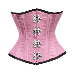 Baby Pink Satin Double Bone Front Silver Clasps Gothic Underbust Bustier Corset