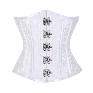 White Brocade Double Bone Front Silver Clasps Gothic Underbust Bustier Corset