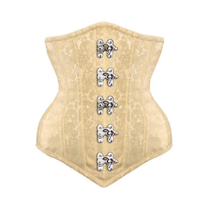 Ivory Brocade Long V Shape Front Silver Clasps Gothic Underbust Bustier Corset