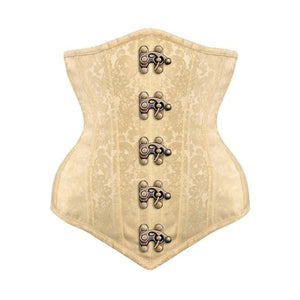 Ivory Brocade Long V Shape Front Antique Clasps Gothic Underbust Bustier Corset