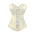 Ivory Satin Long Burlesque Front White Ribbon Overbust Corset