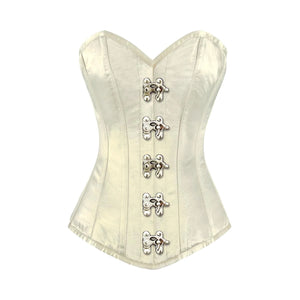 Ivory Satin Long Burlesque Front Clasps Overbust Corset