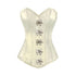 Ivory Satin Long Burlesque Front Clasps Overbust Corset