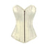 Ivory Satin Long Burlesque Front Antique Zipper Overbust Corset