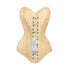 Ivory Brocade Long U Shaped Burlesque Front White Ribbon Overbust Corset