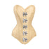 Ivory Brocade Long U Shaped Burlesque Front Silver Clasps Overbust Corset
