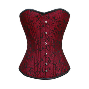 Red Brocade With Front Busk Double Bone Overbust Corset