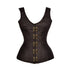 Brown Brocade Shoulder Strap Gothic With Front Antique Clasps Overbust Corset