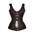 Brown Brocade Shoulder Strap Gothic With Front White Ribbon Overbust Corset