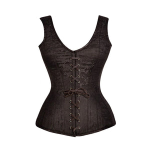 Brown Brocade Shoulder Strap Gothic With Front Brown Lace Overbust Corset