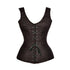 Brown Brocade Shoulder Strap Gothic With Front Black Ribbon Overbust Corset