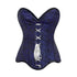 Blue Brocade Gothic With Front White Ribbon Overbust Corset