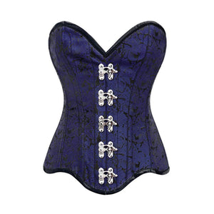 Blue Brocade Gothic With Front Clasps Overbust Corset