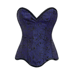 Blue Brocade Gothic With Front Closed Overbust Corset