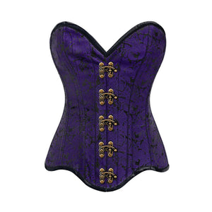 Purple Brocade Gothic With Front Antique Clasps Overbust Corset