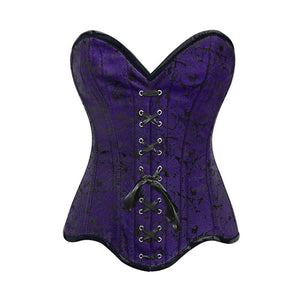 Purple Brocade Gothic With Front Black Ribbon Overbust Corset