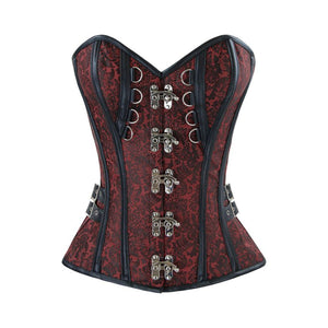 Red Brocade Gothic Front Clasps Overbust Corset
