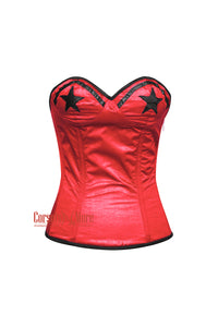 Red Satin With Stars Gothic Overbust Corset Valentine Costume Top