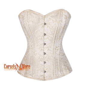 Plus Size Cream Brocade Double Bone Overbust  Gothic Corset