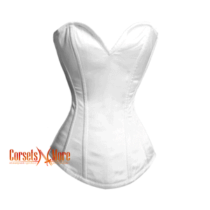 CorsetsNmore Women’s White Satin Long Burlesque Overbust  Gothic Corset