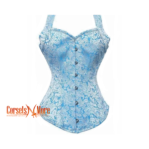 CorsetsNmore Women’s Turquoise Brocade Burlesque Overbust  Gothic Corset