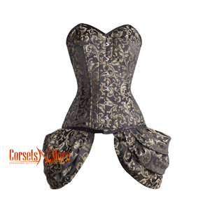 Plus Size Brown And Golden Brocade With Side  Bounce Burlesque Overbust Gothic Corset