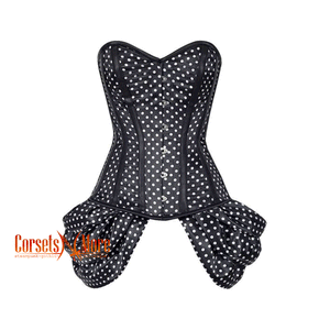 CorsetsNmore Women’s Black And White Polka Satin With Side  Bounce Burlesque Overbust Gothic Cor