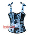 Sexy Smoky Girl Printed Satin Overbust Corset With Shoulder Bow Top