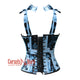 Sexy Smoky Girl Printed Satin Overbust Corset With Shoulder Bow Top