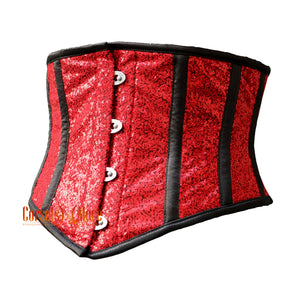 Red Sequins Burlesque Corset Underbust Belt Christmas Top