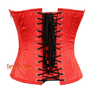 Red Satin Sequins Work Burlesque Costume Gothic Christmas Corset Top