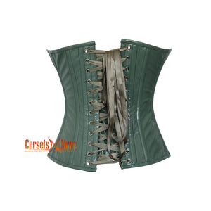 Olive Green PVC Leather Corset Gothic Overbust Costume Waist Training Top
