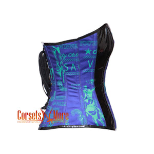 Digital Printed Blue and Black PVC Leather Corset Gothic Overbust Costume Top