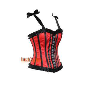 Red And Black Satin Frill Overbust Corset Top