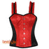 Red And Black Satin Corset With Shoulder Strap Overbust Top