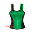 Green And Black Satin Corset With Shoulder Strap Overbust Top
