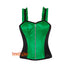 Green And Black Satin Corset With Shoulder Strap Overbust Zipper Top