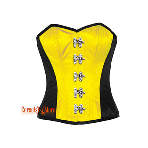 CorsetsNmore Women’s Yellow And Black Satin Corset Overbust Front  Clasps Top