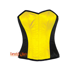 CorsetsNmore Women’s Yellow And Black Satin Corset With Shoulder  Strap Overbust Front Close Top