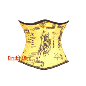 Yellow Printed Corset Satin Underbust Zipper Top Gothic Waist Training Bustier