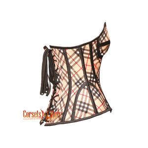 Checked Print Overbust Gothic Waist Training Corset Bustier Top