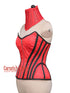 CorsetsNmore Women’s Red Satin Black Stripes Gothic Costume Overbust Corset With Neck Collar