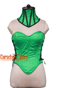 CorsetsNmore Women’s Green Satin Overbust Corset With Neck Collar Posture Costume