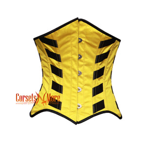 Women’s Yellow Satin Black Stripes Gothic Underbust Corset Costume