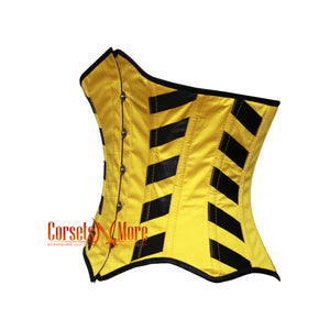 Women’s Yellow Satin Black Stripes Gothic Underbust Corset Costume