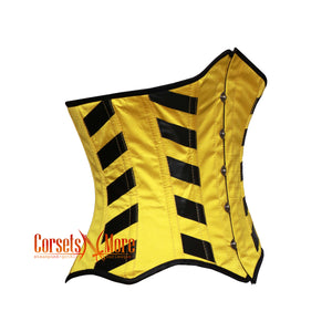 Women’s Yellow Satin Black Stripes Gothic Underbust Corset Costume