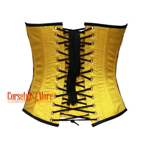 Women’s Yellow Satin Black Stripes Gothic Underbust Corset Costume