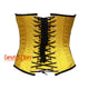 Women’s Yellow Satin Black Stripes Gothic Underbust Corset Costume