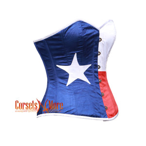 Texas Flag White Red And Blue Satin Corset Gothic Overbust Bustier Pride Top