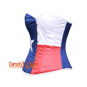 Texas Flag White Red And Blue Satin Corset Gothic Overbust Bustier Pride Top